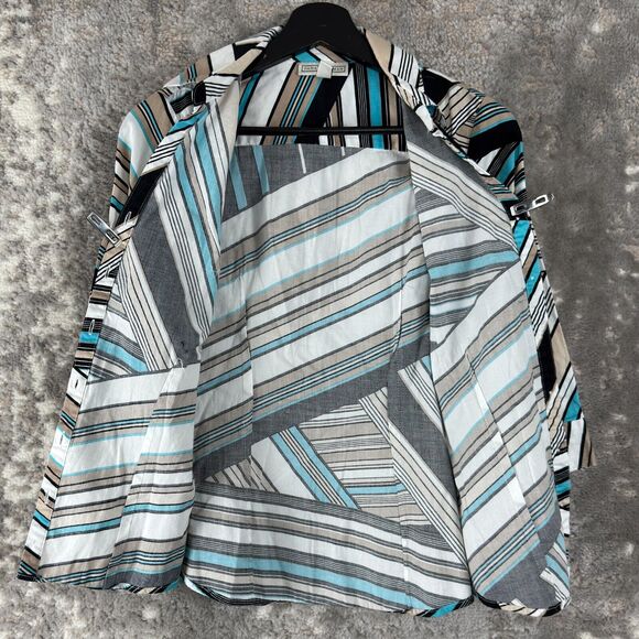 Dana Buchman Size S Abstract Striped V Neck Top 3/4 Sleeve Button Shirt Casual - Picture 4 of 10